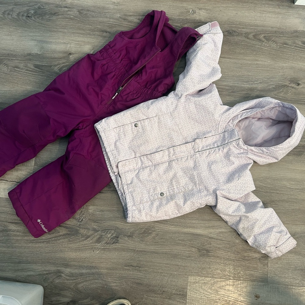 Girls, Columbia lilac snow coat and bibs set
